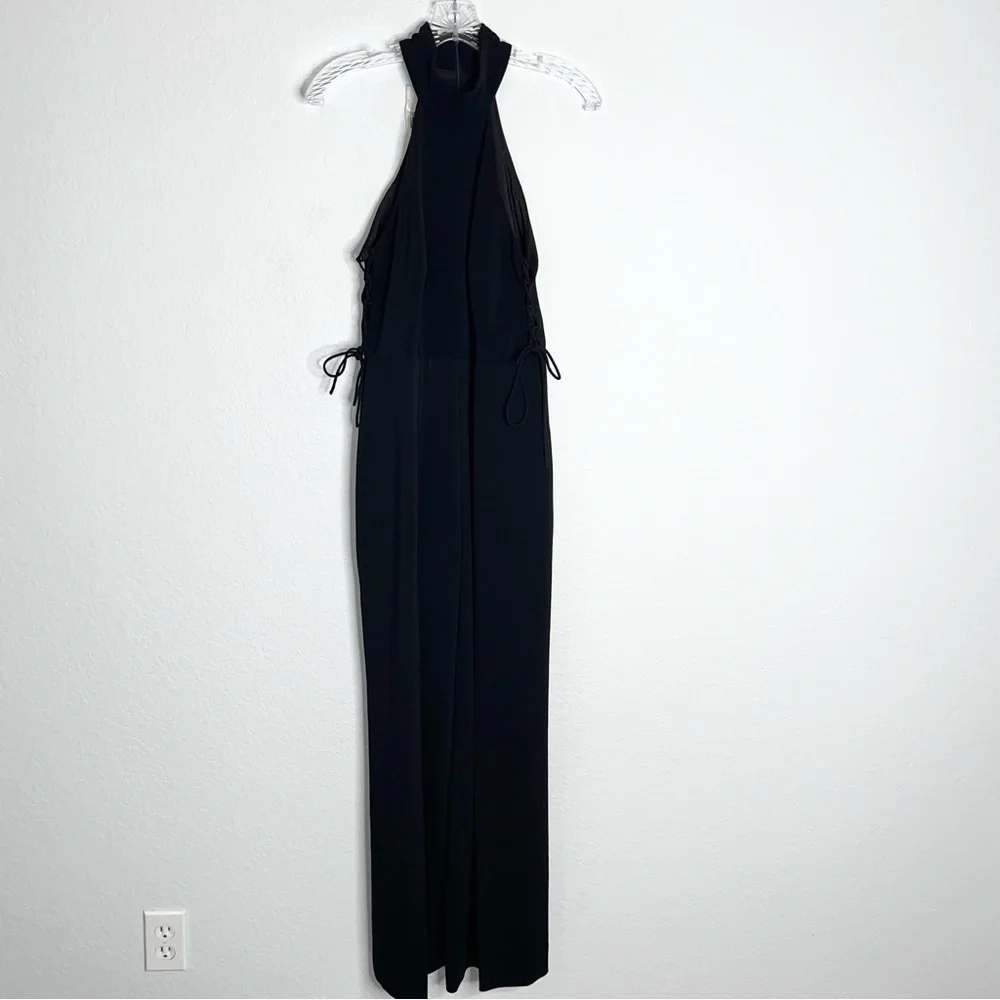 Jay Godfrey Jumpsuit Women size 8 Wide Leg Pants Lace Up Cut Out Sides Halter